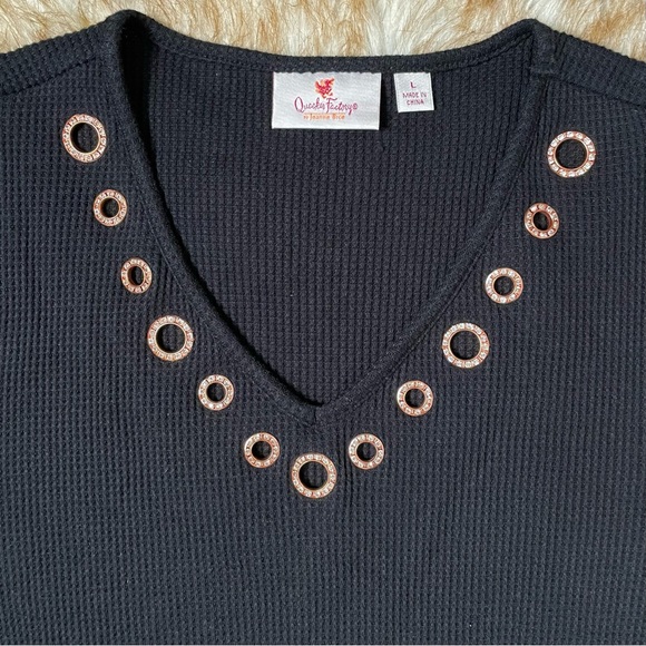 Quacker Factory waffle knit rhinestone grommet tunic - Picture 7 of 7